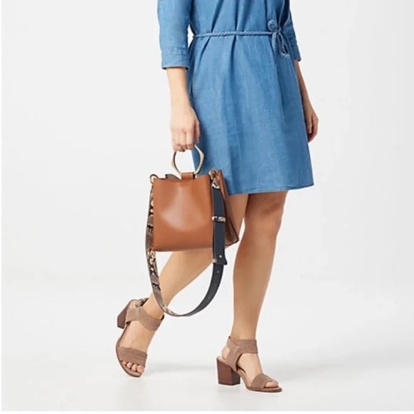 Thacker Brown Leather Bucket Bag with Snake Print Shoulder Strap - Picture 10 of 10